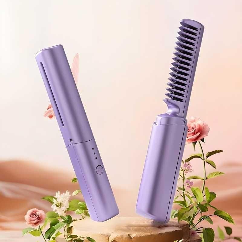 Meneflix Portable Mini Hair Straightener™ | Cordless Rechargeable Mini Adjustable Hair Straightener Hot Comb